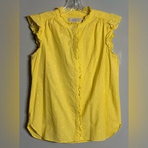 LOFT Sunny Yellow Ruffle Blouse Size Small